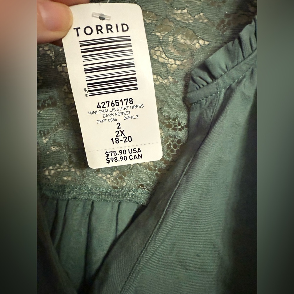 Torrid New Size 2 18/20 Mini Challis Shirt Dress Dark Forest Green Flowy - Picture 8 of 9